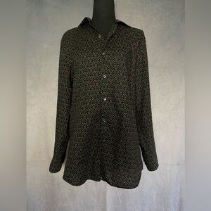 Bar III slim fit stretch black button down rose print size medium
